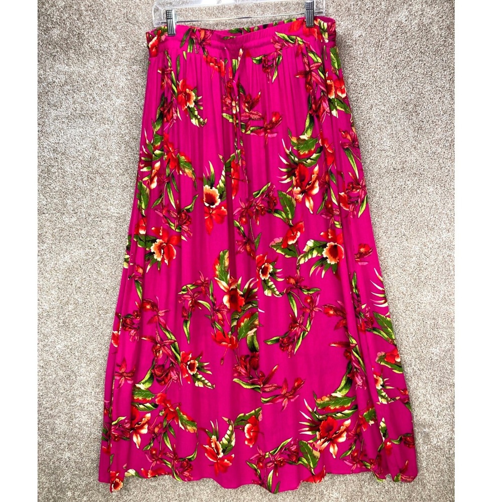 EST. 1946 Tropical Floral Maxi Skirt Womens L Pink Flowy Coastal Beach Vacation